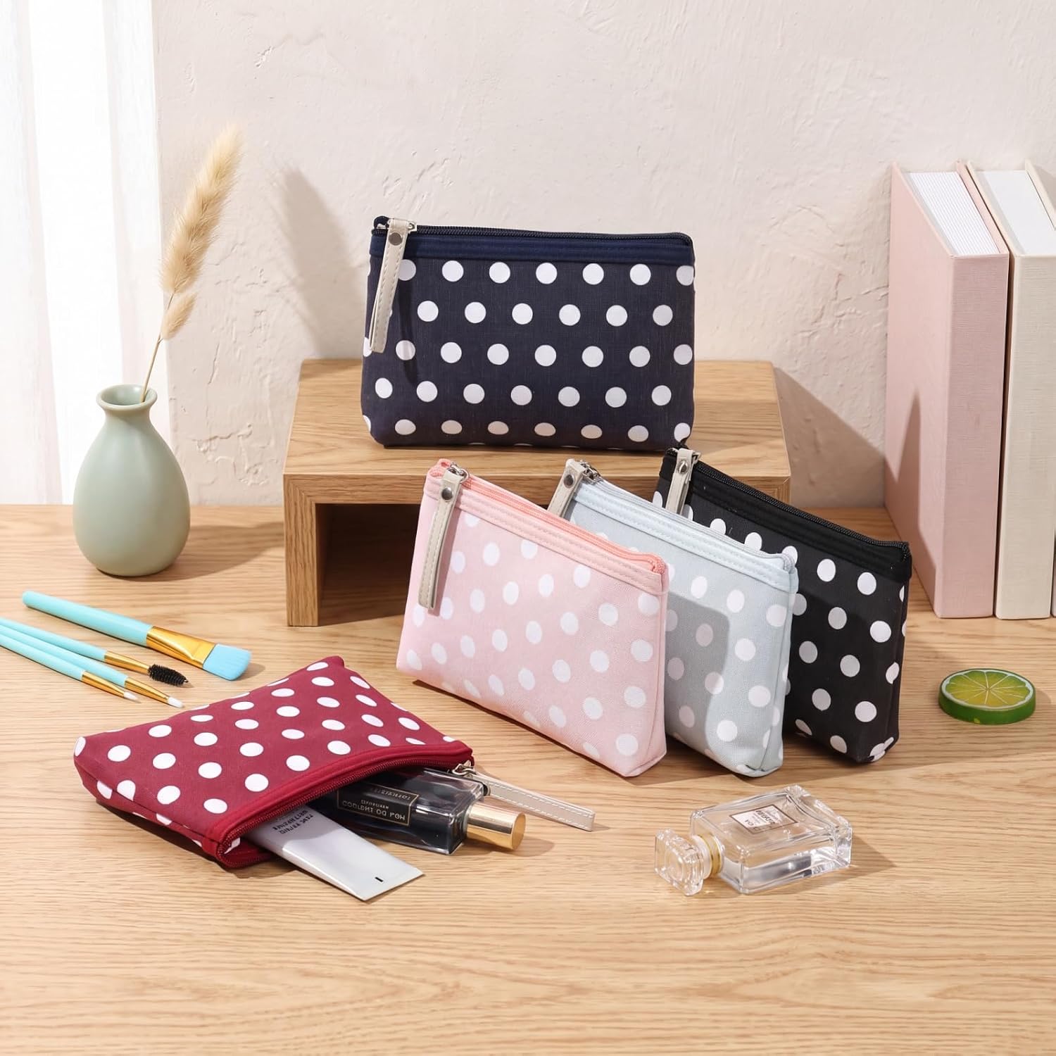 uekeboag Small Polka Dot Canvas Makeup Bag for Purses(01Black)