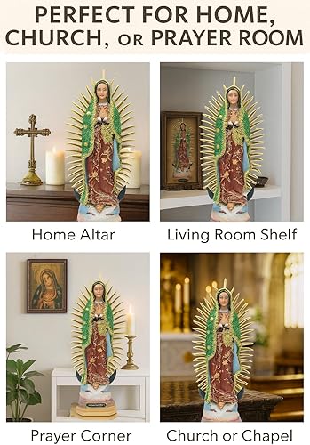 Miniatura 4 de Estatua de resina de Nuestra Señora de Guadalupe - Figura católica, tres vestidos de 8", 12" y 20" con capa frabic  Virgen de Guadalupe figuria