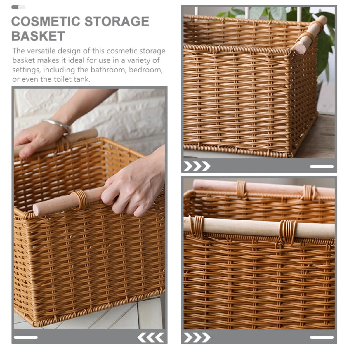 Cestino Portaoggetti in Rattan Sintetico Grande Capacità Plastico