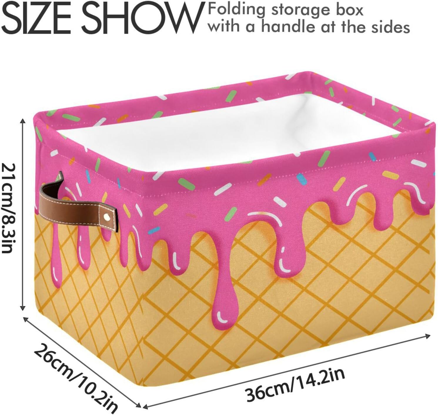 ALAZA 3D Hipster Stylish Ice Cream Foldable Storage Box Storage Basket Organizer Bins with Handles for Shelf Closet Living Room Bedroom Home Office 1 Pack