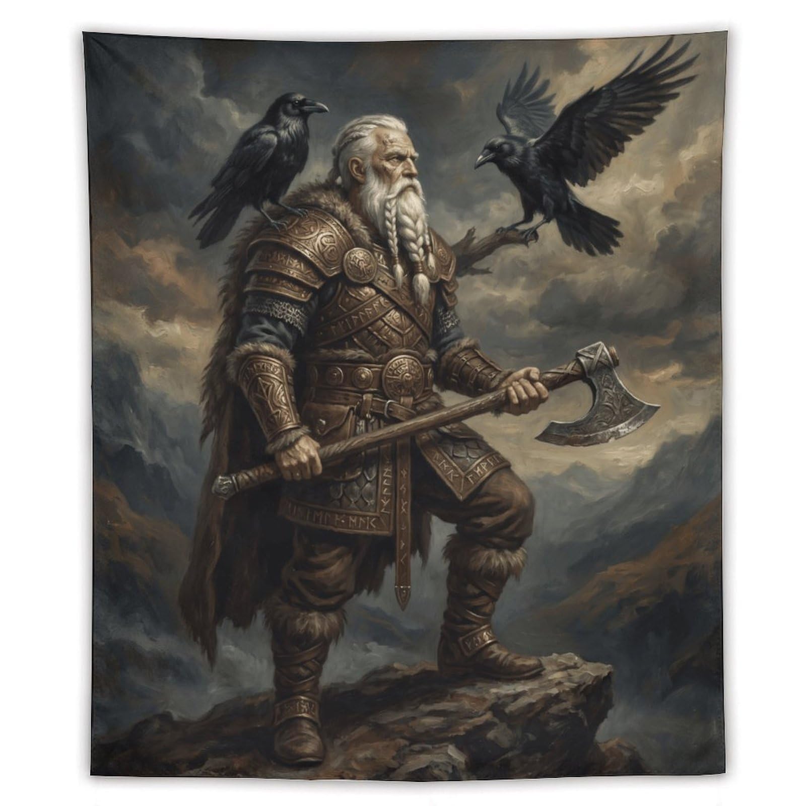 W7C8U2X3 Norse Mythology Odin Wall Tapestry, Detailed Illustration Style