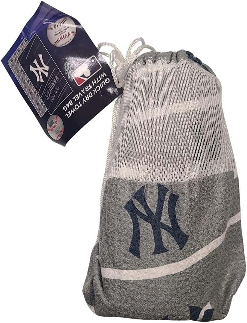 Northwest MLB Splitter Double-Sided Quick Dry Microfiber Beach Towel 64" x 32" with Mesh Travel Bag (New York Yankees)