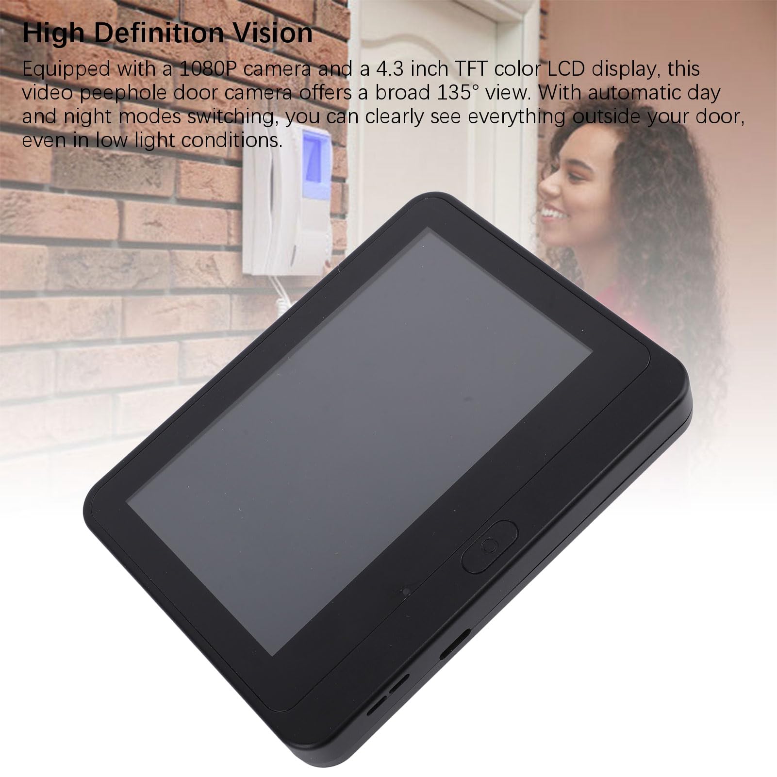 YWBL-WH Video-Türspion-Kamera, Nachtsicht, Video-Türspion, Elektronische Türspion-Türklingelkamera, 1080P HD, Kabelloser Monitor, Türspion mit 4,3-Zoll-TFT-LCD-Bildschirm (BLACK)
