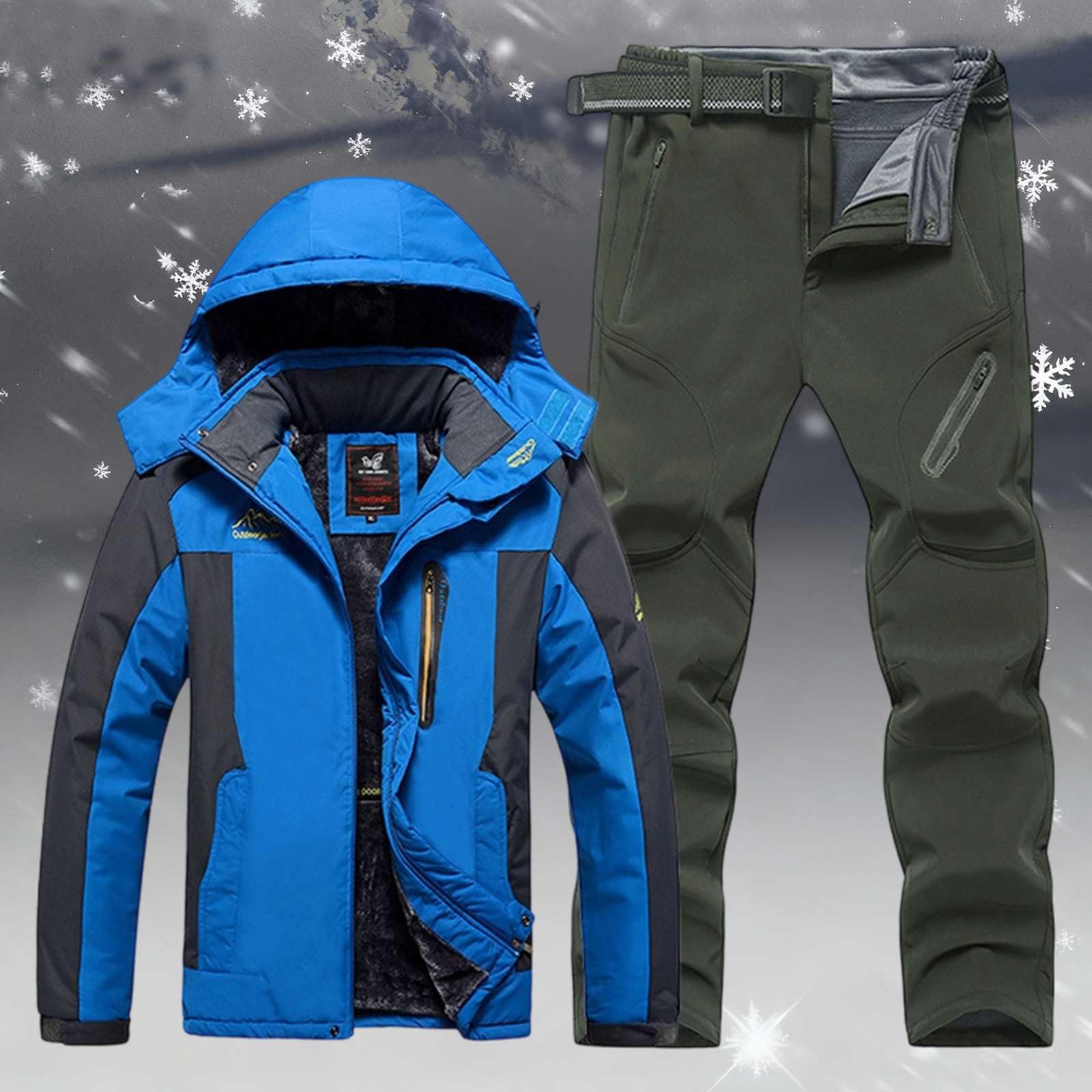Skianzug Herren 2 Teiler Wasserdichter Schneeanzug für Männer Ski Anzug Set Winter Warm Skibekleidung Ausrüstung Snowsuit Teilig Teile Thermo Skijacke Hose Winddicht Outdoor Snowboard Alpin Gefüttert