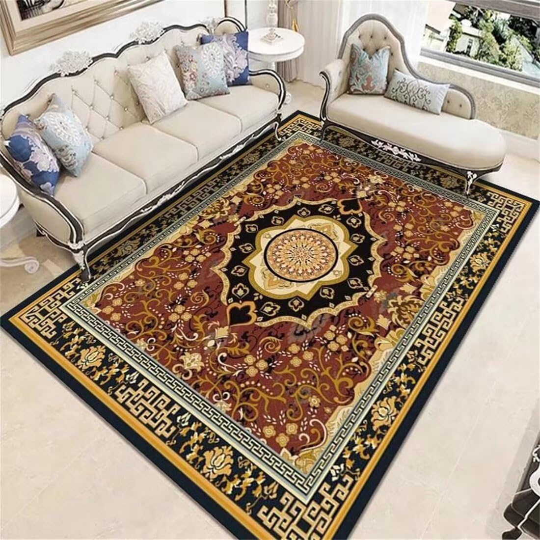 Tapis de chambre vintage rouge floral 70x140cm aux finitions acoustiques