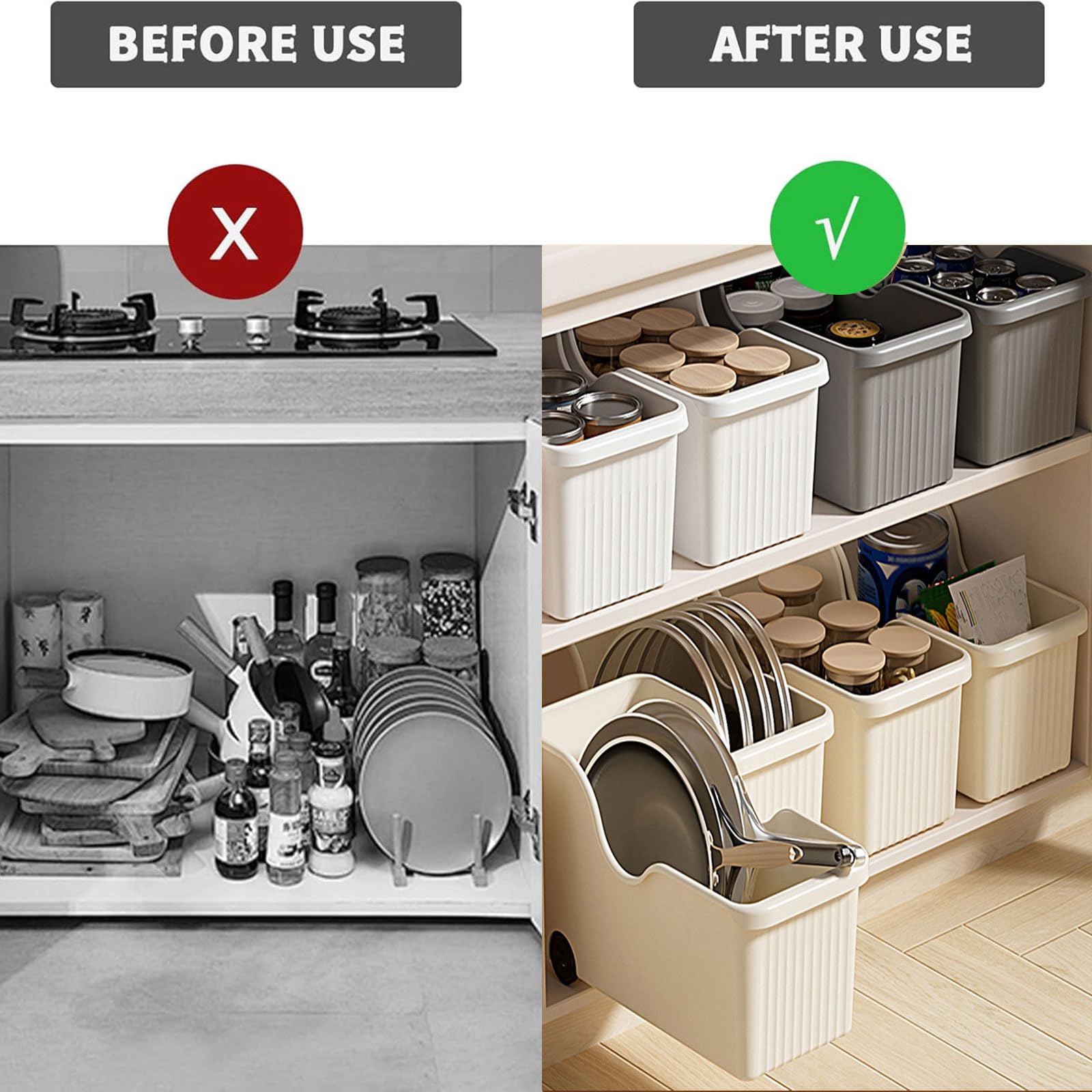 Boîte De Rangement Sous Évier Avec Roues Et Poignées - Bac Multifonction Cuisine Salle De Bain Organisateur