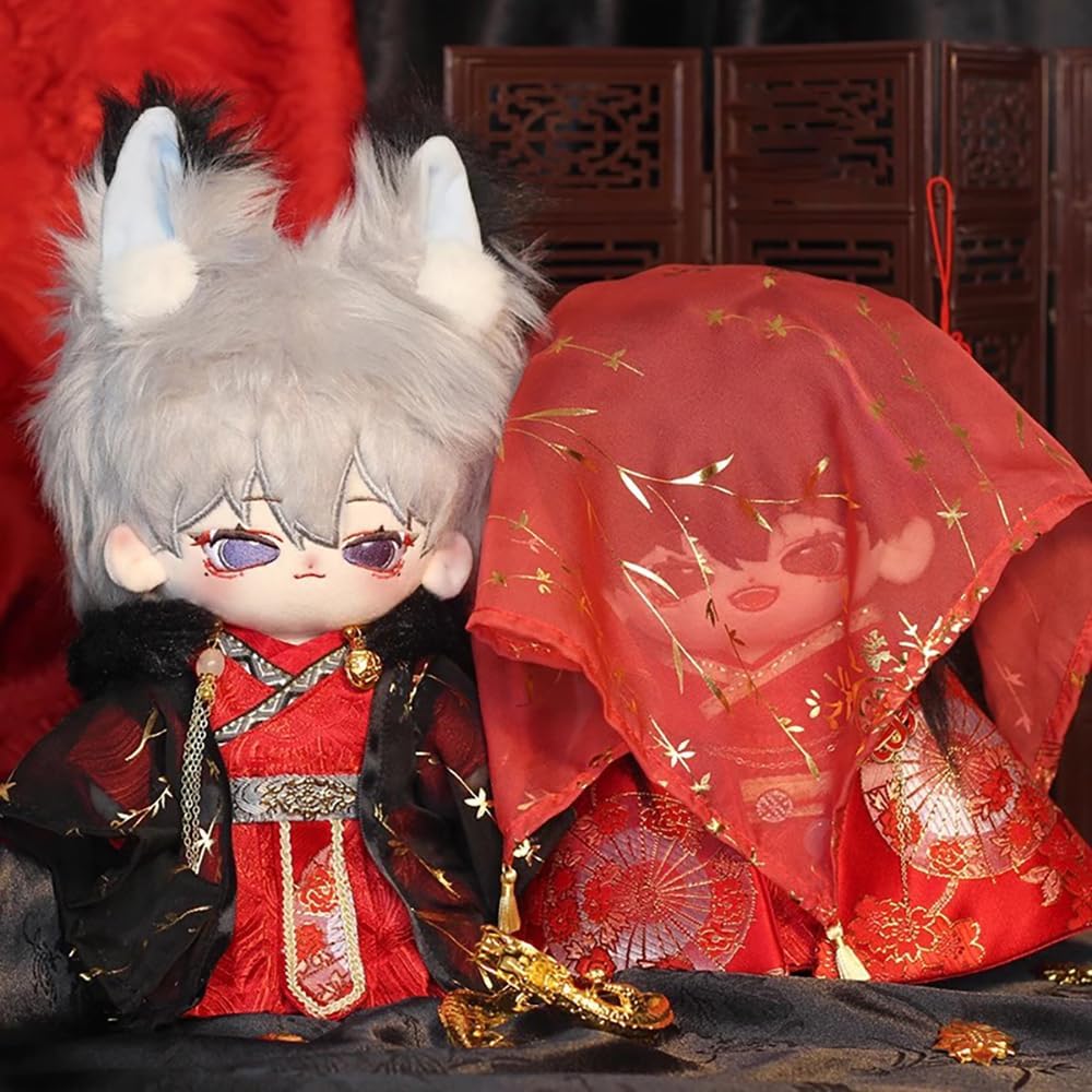 niannyyhouse 20cm Plush Doll Clothes Red Shawl Robe Head Cover Belt Accessories 8 inch Plushies Doll Dress Up