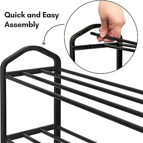 Miniatura 5 de Americanflat Organizador de zapatos  Estante de almacenamiento de 4 niveles con marco reforzado y tubos de metal  Zapatero negro para armario,