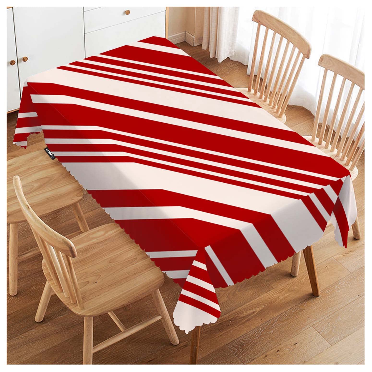FJQWKLF Tablecloth 52"X70" Red and Cream Stripes, Christmas Pattern Candy Cane Lines Rectangle Table Cover Anti-Oil Tablecloth for Dining Tables, Parties, Wedding and Banquet Decoration