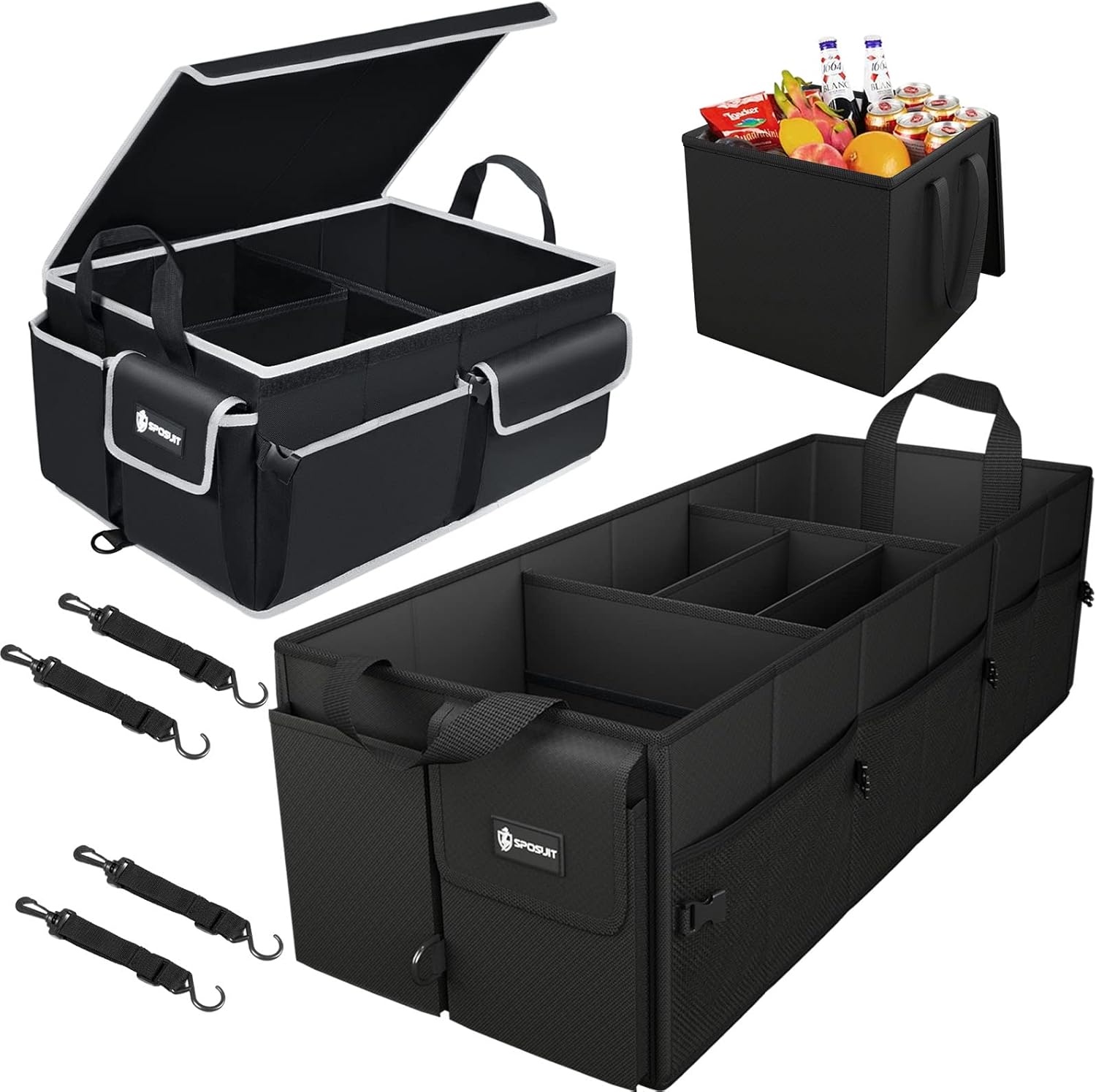Sposuit Trunk Organizer with Cooler Waterproof Collapsible Trunk Organizers for