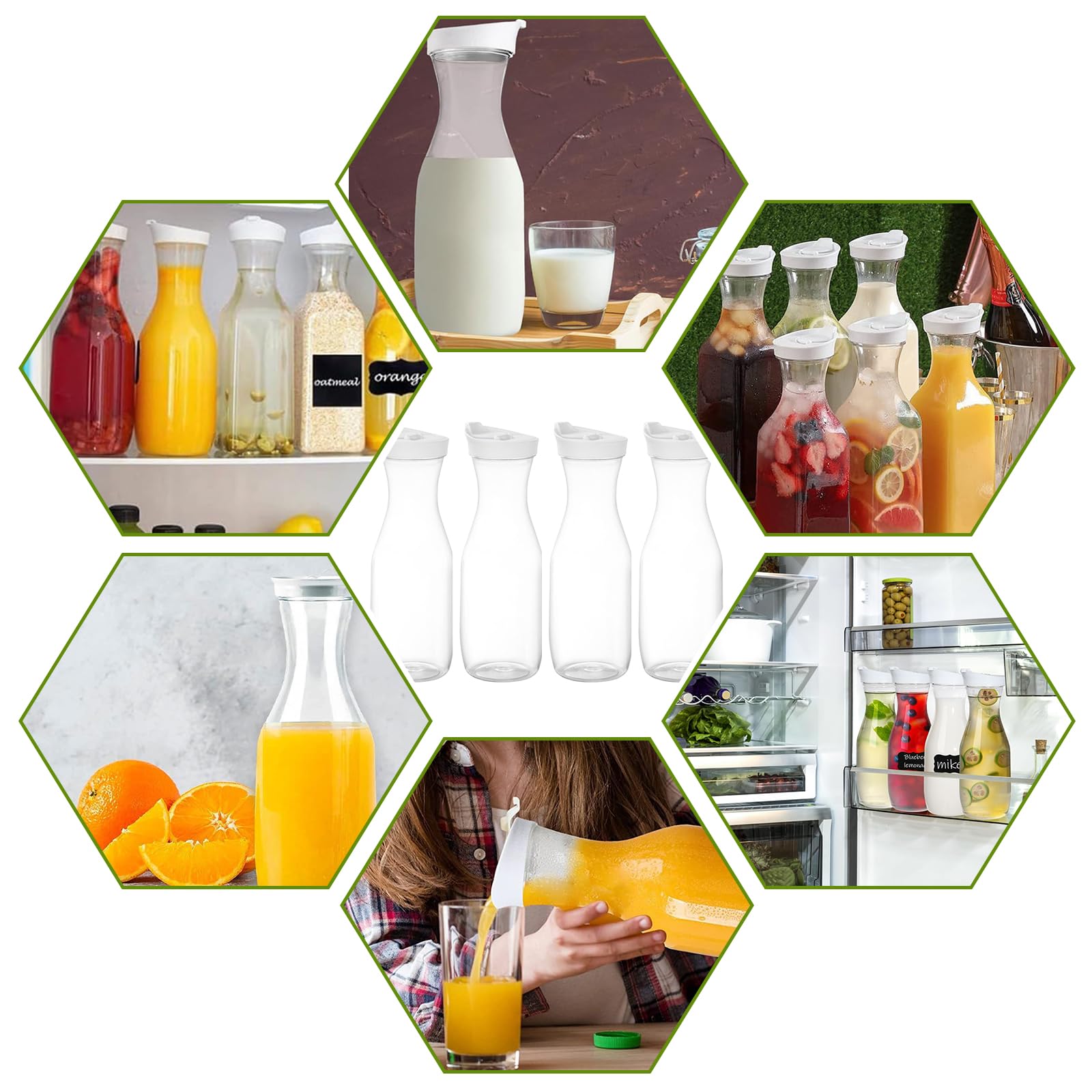 Brocche per Succhi, Caraffe per Acqua con Coperchio in Plastica da 1L, Limonata Caraffa per Acqua, Trasparente Succo Bottiglie, Brocche con Coperchio Ribaltabile, per Festa, Picnic