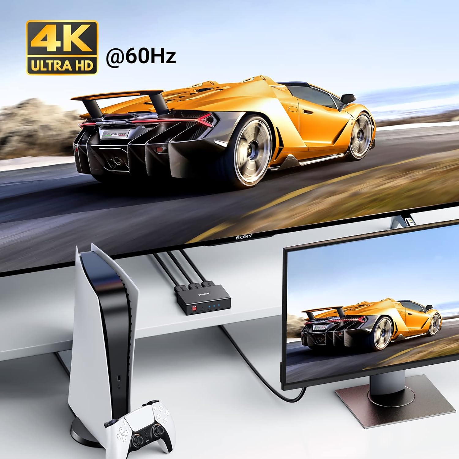 UGREEN HDMI Splitter 1 in 2 Out 4K@60Hz HDMI Splitter for Dual Monitors with 1.7FT HDMI Cable Support HDCP 2.2 3D HDR EDID HDMI Adapter Only Mirror Screen Compatible with TV Monitor Projector PS5
