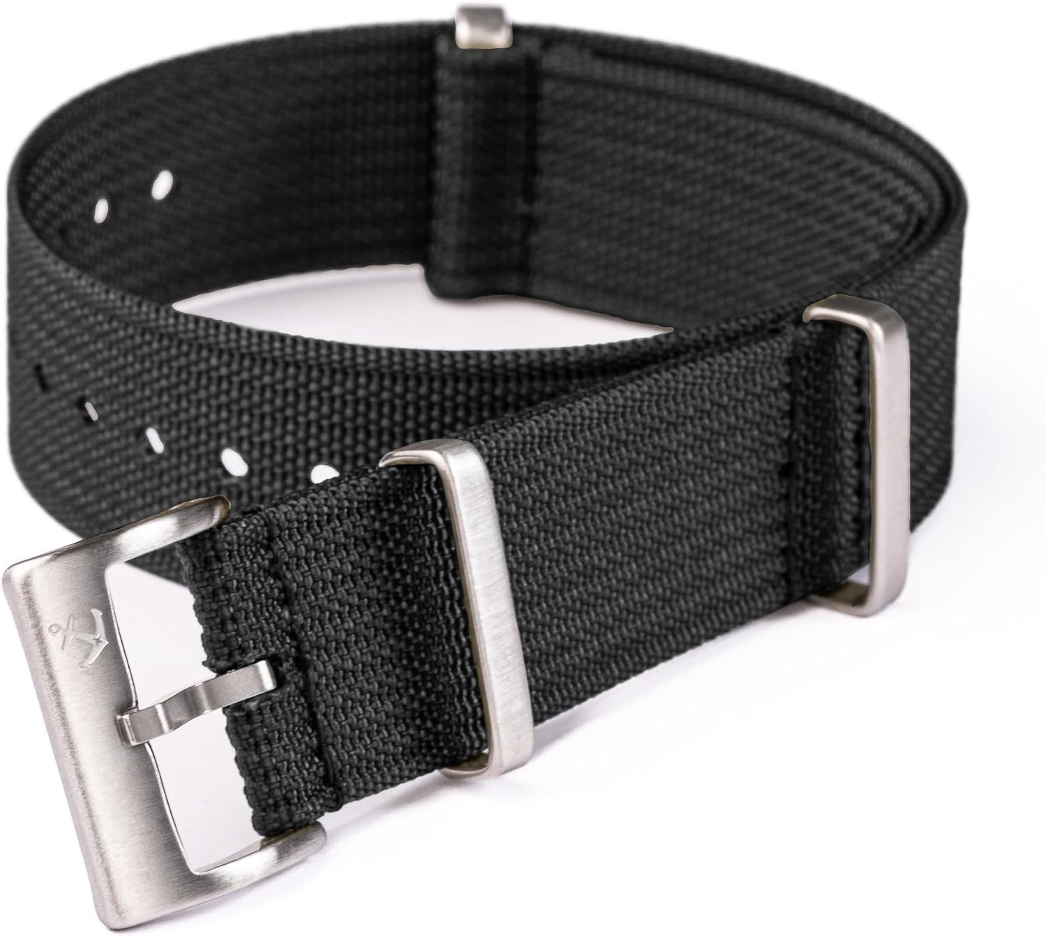 Anchor Strap Co | Ribbed Nylon Watch Strap | Ridge Weave Quick-Dry Band | Brushed Stainless Steel Buckle | Floating Keeper | Heat-Sealed Notches | 5.75–8.5in Wrists