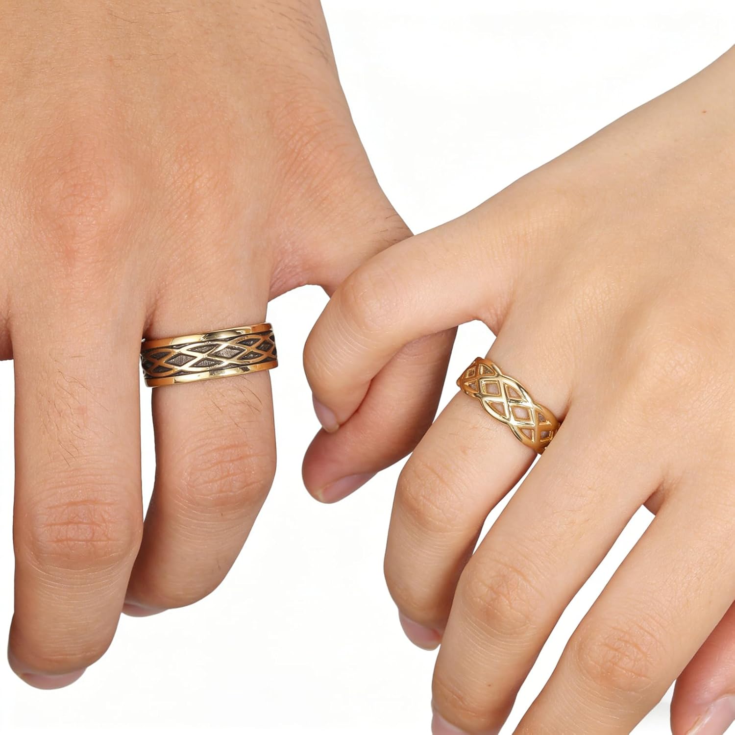 10K 14K 18K Solid Gold Celtic Couple Ring Set - 925 Sterling Silver Eternity Couple Wedding Rings Set - Anniversary Engagement Matching Bands Gift for Women and Men - Free Engraving