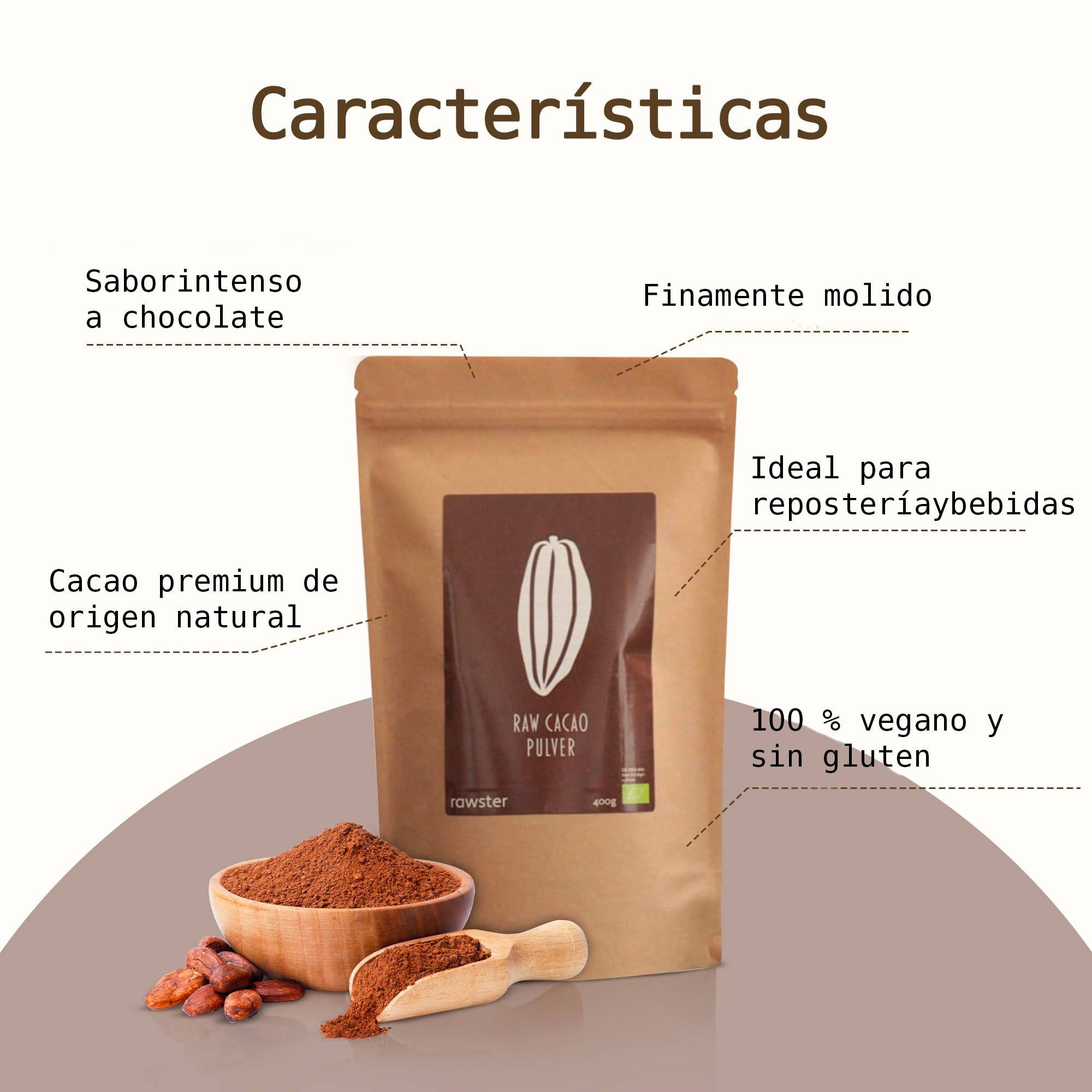 1 kg de cacao crudo ecológico en polvo sin azúcar de Perú | 100% natural | Polvo de cacao crudo | Pack de reserva | rawster