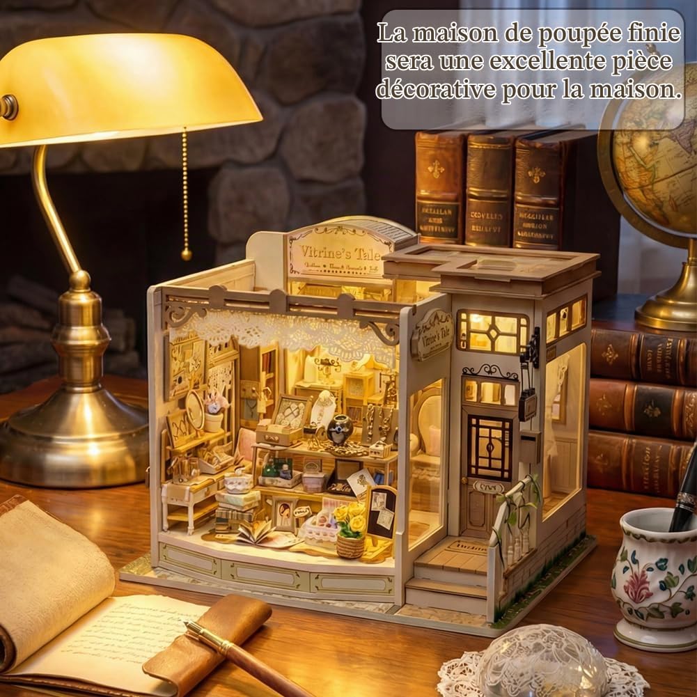 Kit maison de poupée en bois à faire soi-même - Maison miniature 3D pour adultes et adolescents - Puzzle en bois avec lumière LED