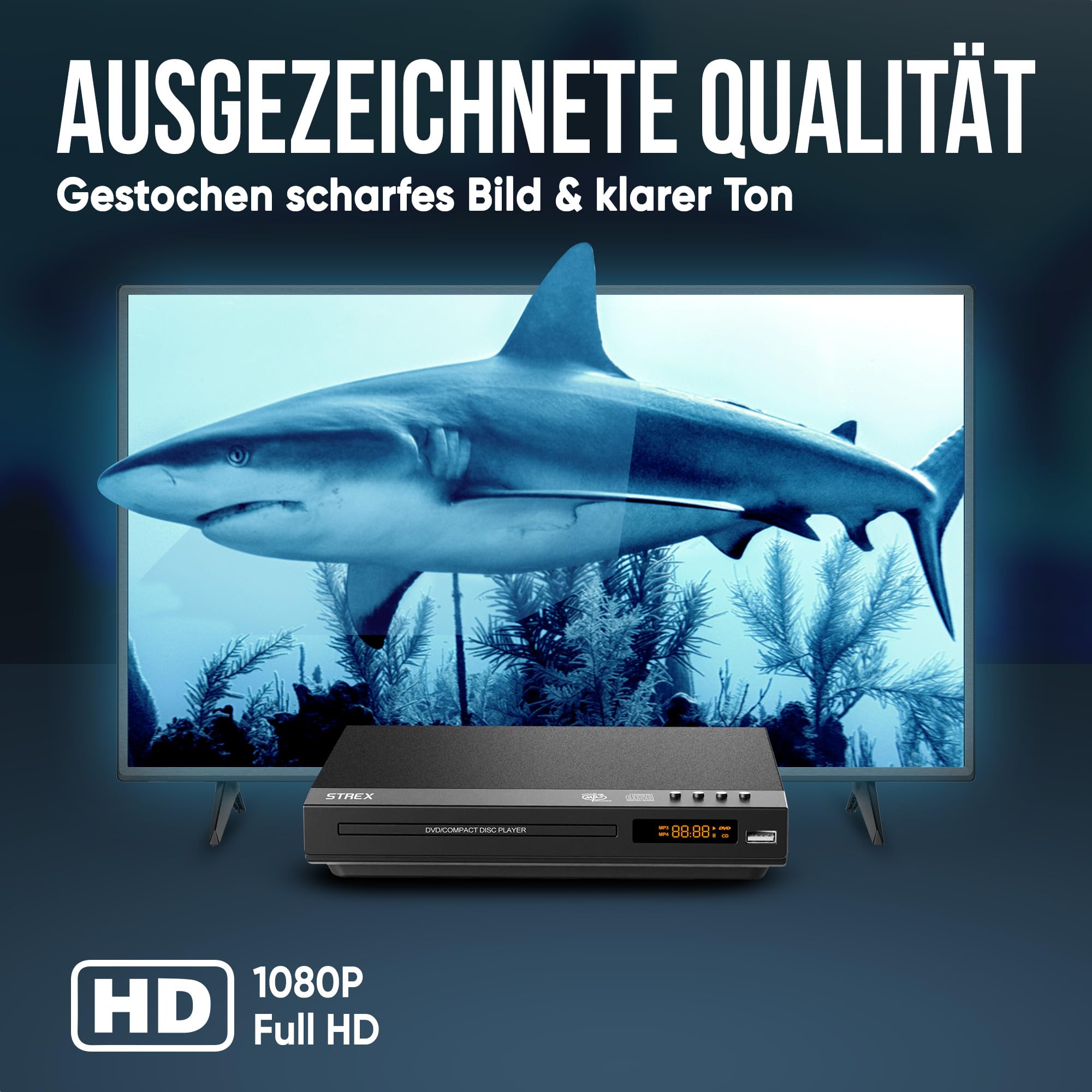 Strex DVD Player mit HDMI - Full HD 1080P - Region Free - Fernbedienung - USB - HDMI/RCA - Schwarz DVD-Player