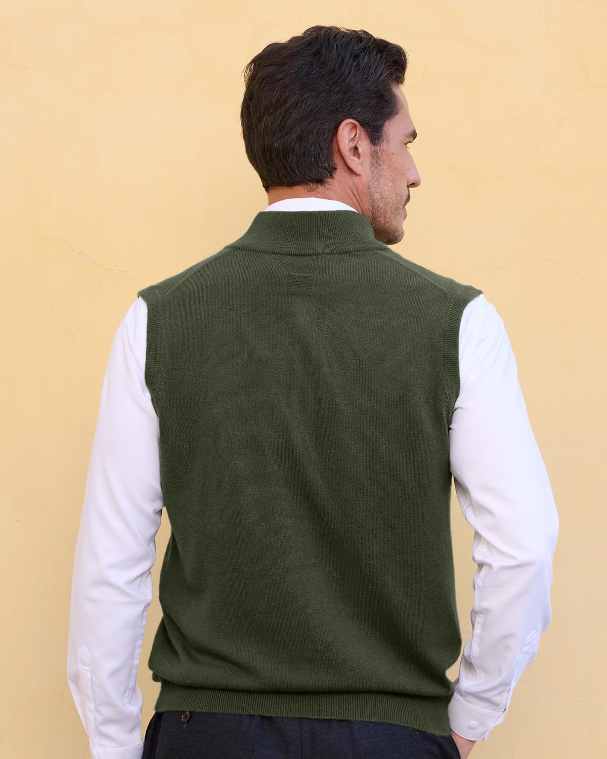 KVSS Men's Mock Neck 100% Pure Cashmere Cardigan Vest, Sleeveless Zip Up Sweaters from Inner Mongolia for Mens with Pockets - Image 2