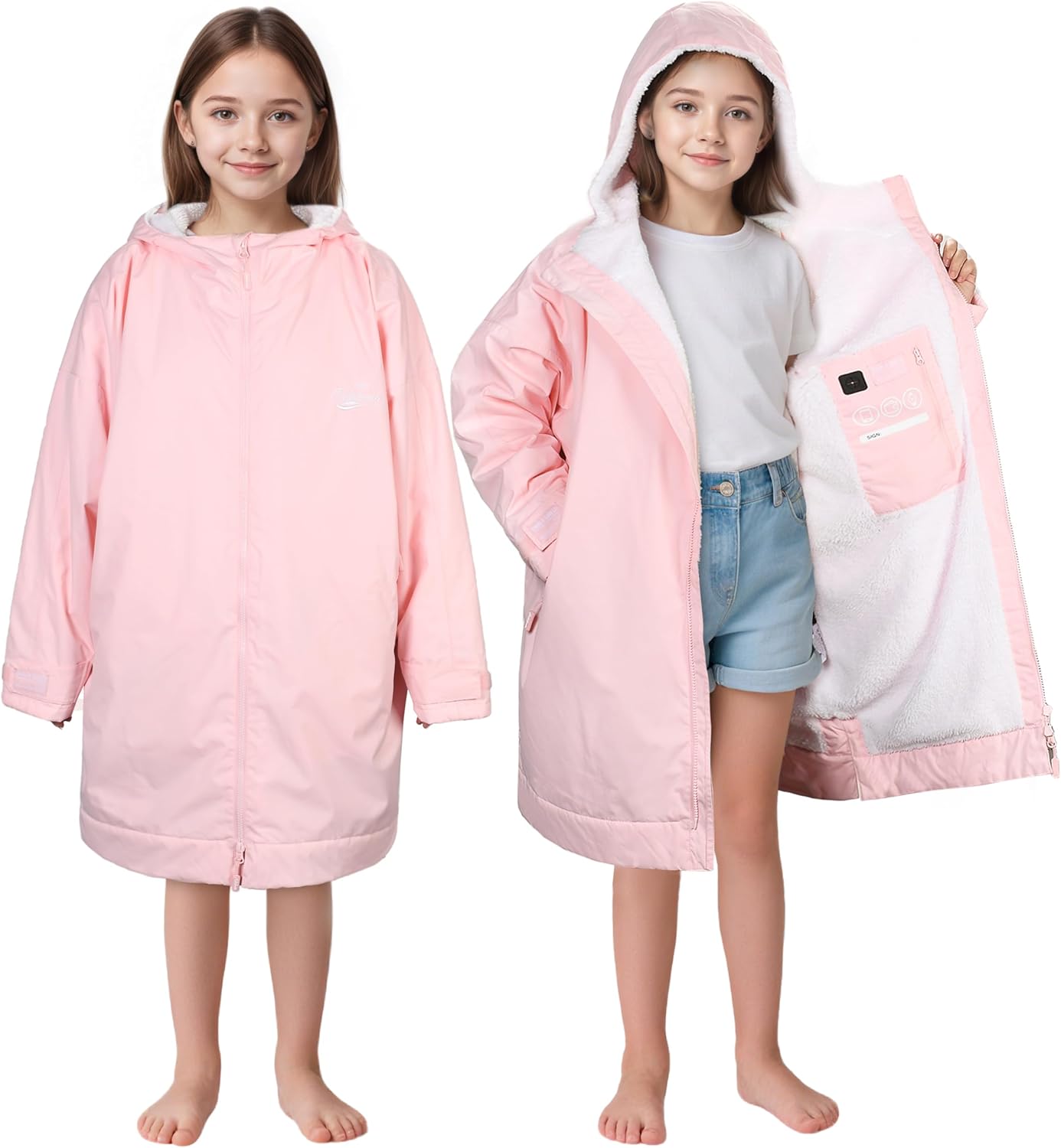 Catalonia Kids Waterproof Swim Parka with Hood, Windproof Fleece Swim Jacket, Warm Winter Swim Coat, Perfect for Beach, Pool