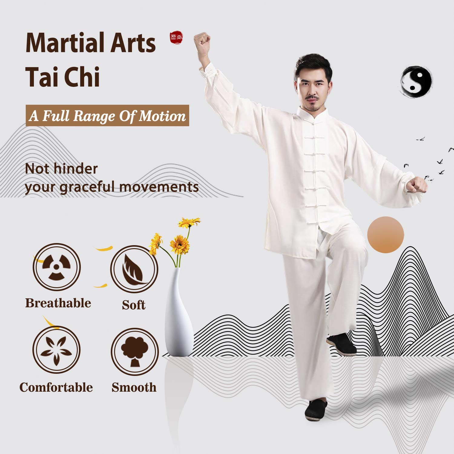 BBLAC 2KEY Vêtements d'arts martiaux | Uniformes traditionnels chinois pour Tai Chi et Wing Chun | Costume unisexe fabriqué en soie de lait | Costumes légers pour la méditation et le qigong