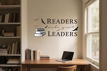 Reading Theme Wall Decals, Inspirational Quotes Readers Make Great Leaders Wall Stickers for School College Library Childrens Room Classroom