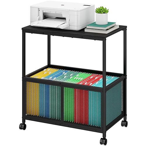 Rolling File Cart with Wooden Tabletop, Mobile File Cabinet with