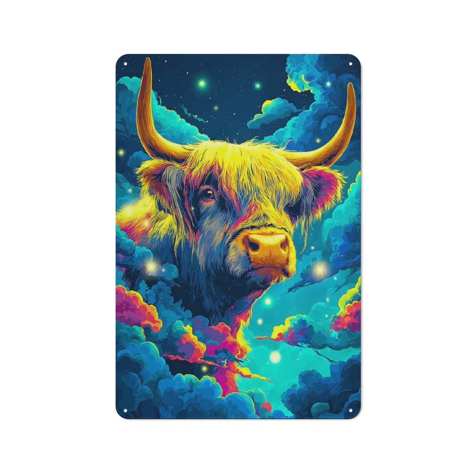 Bistro Style Colorful Cosmic Cow Decorative Metal Plaque 30x20cm, Bistro Wall Plaque for Tea Room, Shop Wall Or Breakfast Area