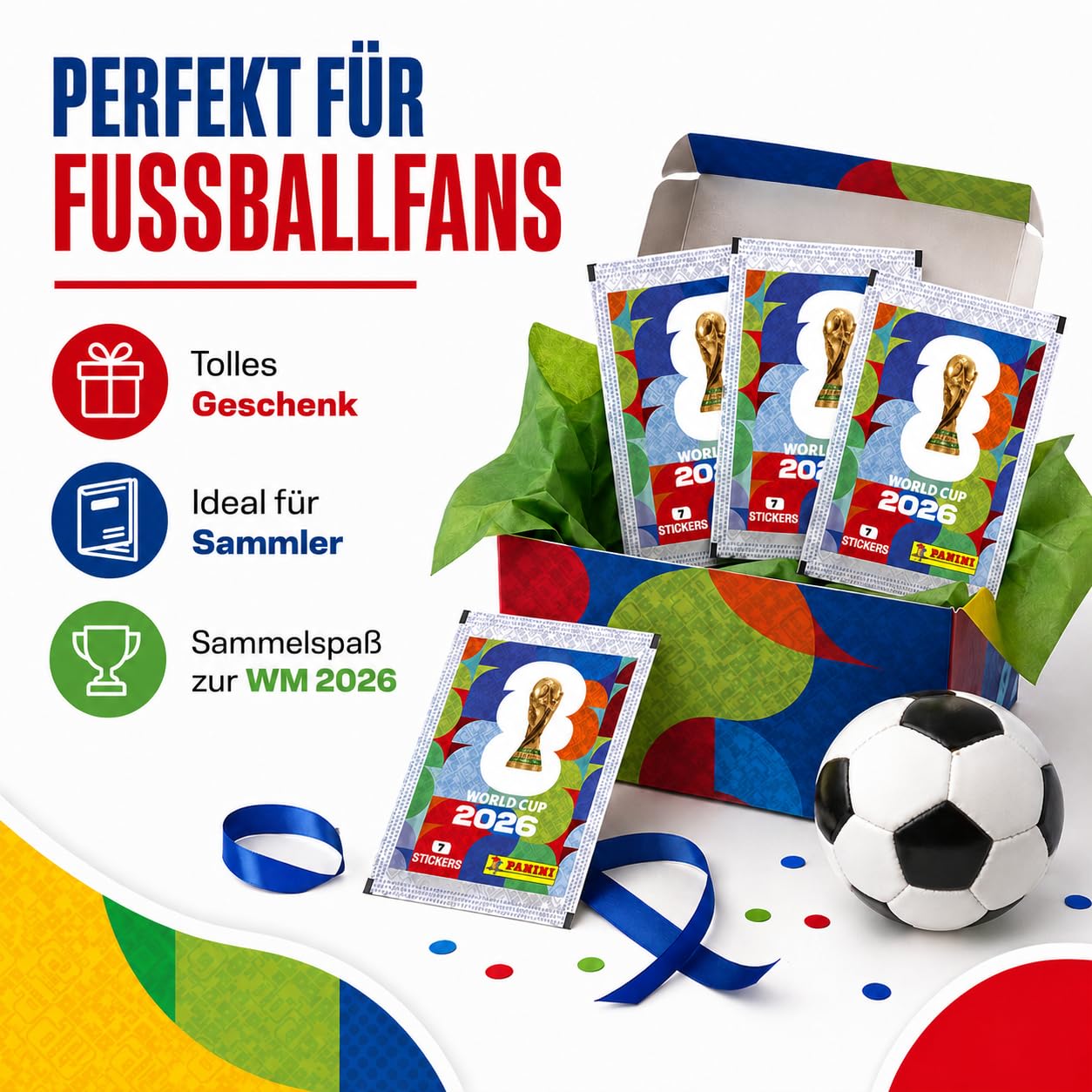 World Cup 2026 Sammelsticker Set – 10 WM 2026 Stickertüten mit je 7 Stickern – 70 Sticker zum Sammeln, Tauschen & Einkleben