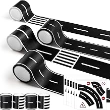 HFKPJRT Removable Toy Car Road Tape Stickers for Kids, 8 Rolls Roadway Tape with Curves, Black Residue Free Road Car Track Tape for Kids Birthday Party Racing Party Decoration, 2 Inch Wide 130 FT Long