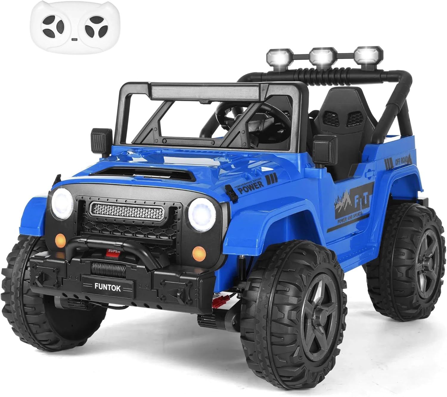 FUNTOK 24V Ride On Toys for Big Kids, 2 Seater Electric Car w/Remote Control, 4x200W Motor, 4WD/2WD Switchable, Max Speed 5 MPH, 20-Inch Seats, Truck Bed Storage, LED Lights, Bluetooth, Music