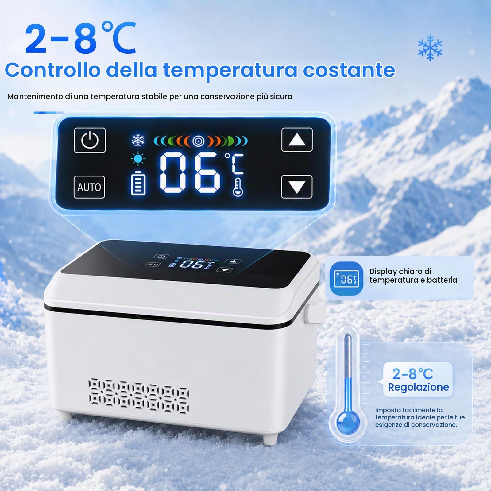 Frigorifero elettrico per insulina, grande capacità, 2-8 °C, portatile, con batteria da 13600 mAh, mini frigo per medicinali, indicatore della temperatura LCD, per auto, viaggi, esterni