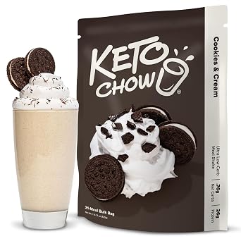Keto Chow Cookies & Cream Meal Replacement Shake Powder, Nutritionally Complete Low Carb Meal, High Protein Breakfast or Lunch Replacement, Gluten Free, Keeps You Full for Hours, 21 Meals