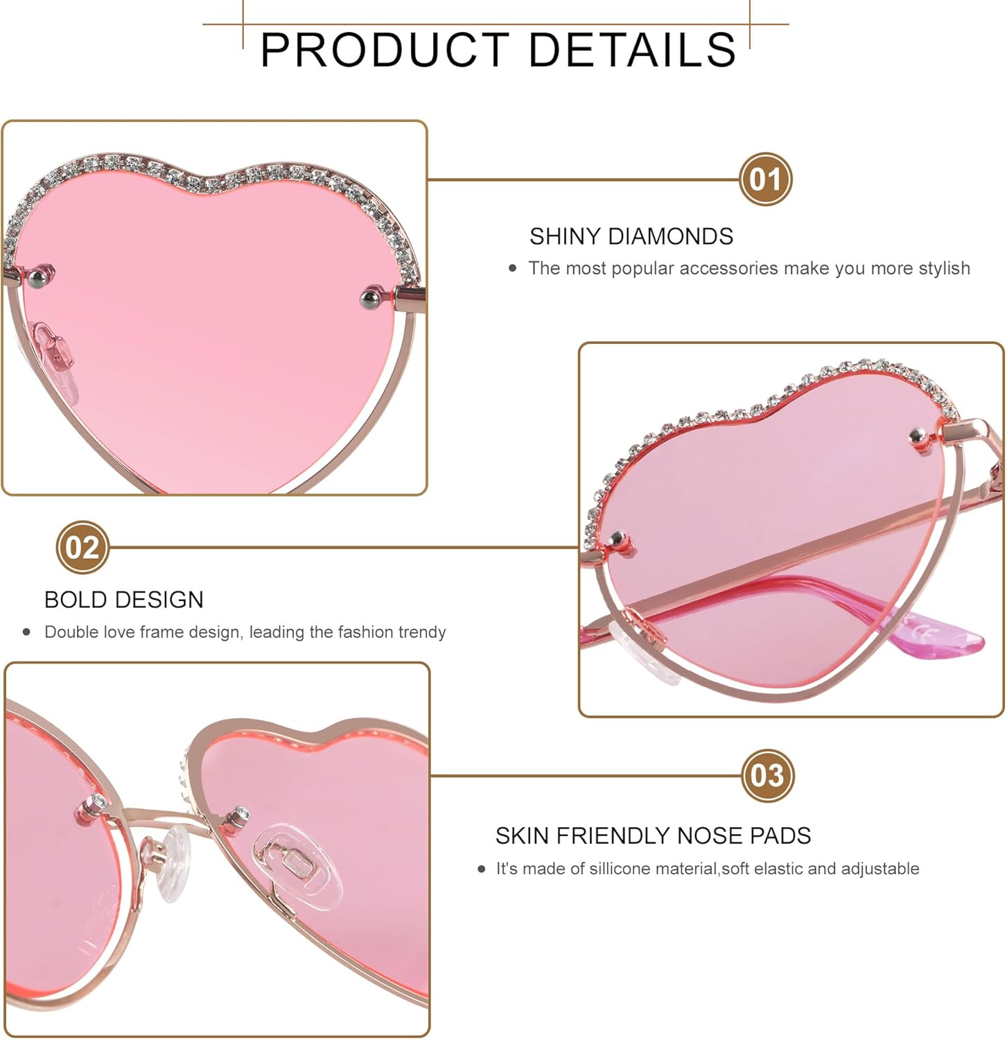 ANDWOOD Trendy Heart Shaped Sunglasses Womens Rhinestone Love Eye Sun glasses Metal Lovely Fashion Diamond Sunnies - Image 3