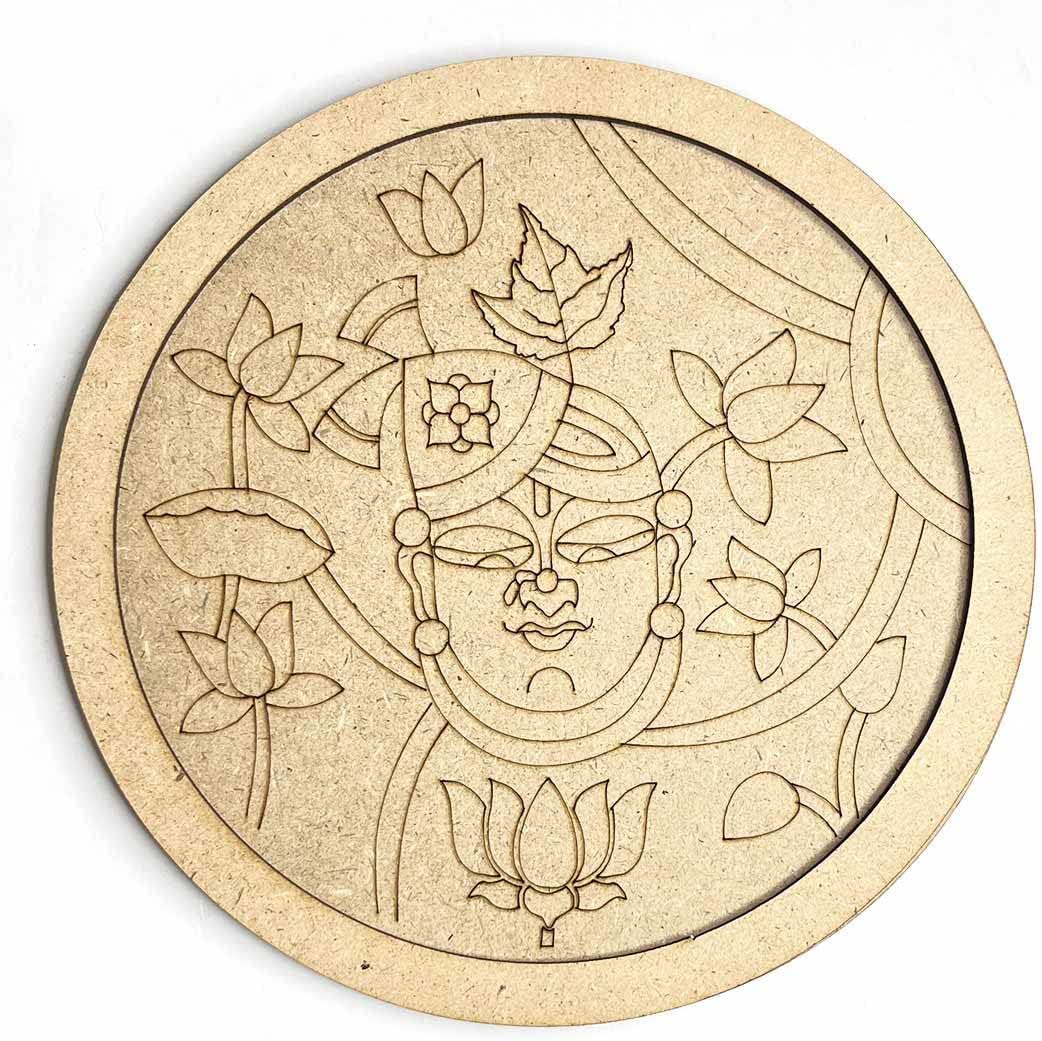 MDf Shreenath ji Engraved Design Wall Plate Base With Frame DIY Craft