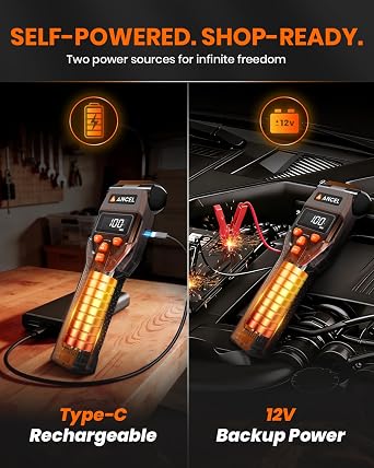 ANCEL LT70 Digital Timing Light Automotive with Tachometer (RPM), Advance, Dwell & Voltage Test, Self-Powered Inductive Ignition LED Timing Gun with Type-C Charging & 12V Backup for Gas Engines
