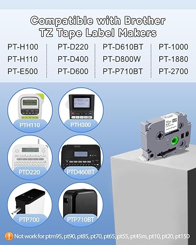 Miniatura 2 de BOYEEZON 6Pk PTD210 - Cinta de color TZ de 0.472 in 0.47 compatible con Brother P Touch Label Maker Tape TZe-231 131 431 531 631 731