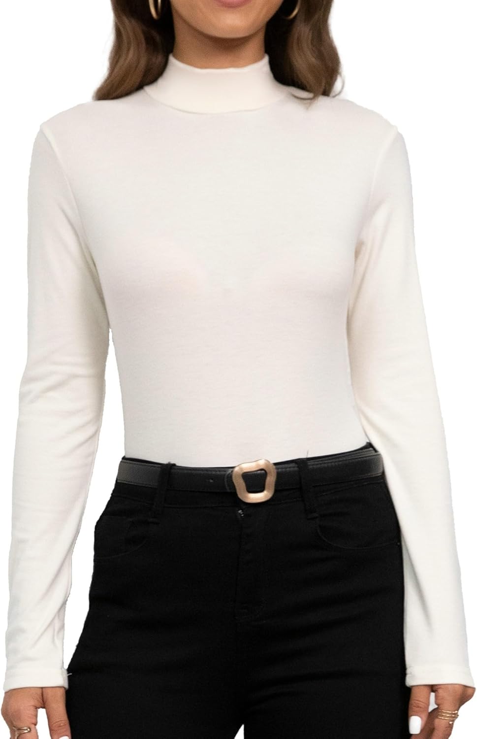 Women's Long Sleeves Mock Turtleneck Tops Basic Stretch Lightweight Under Layer Shirts