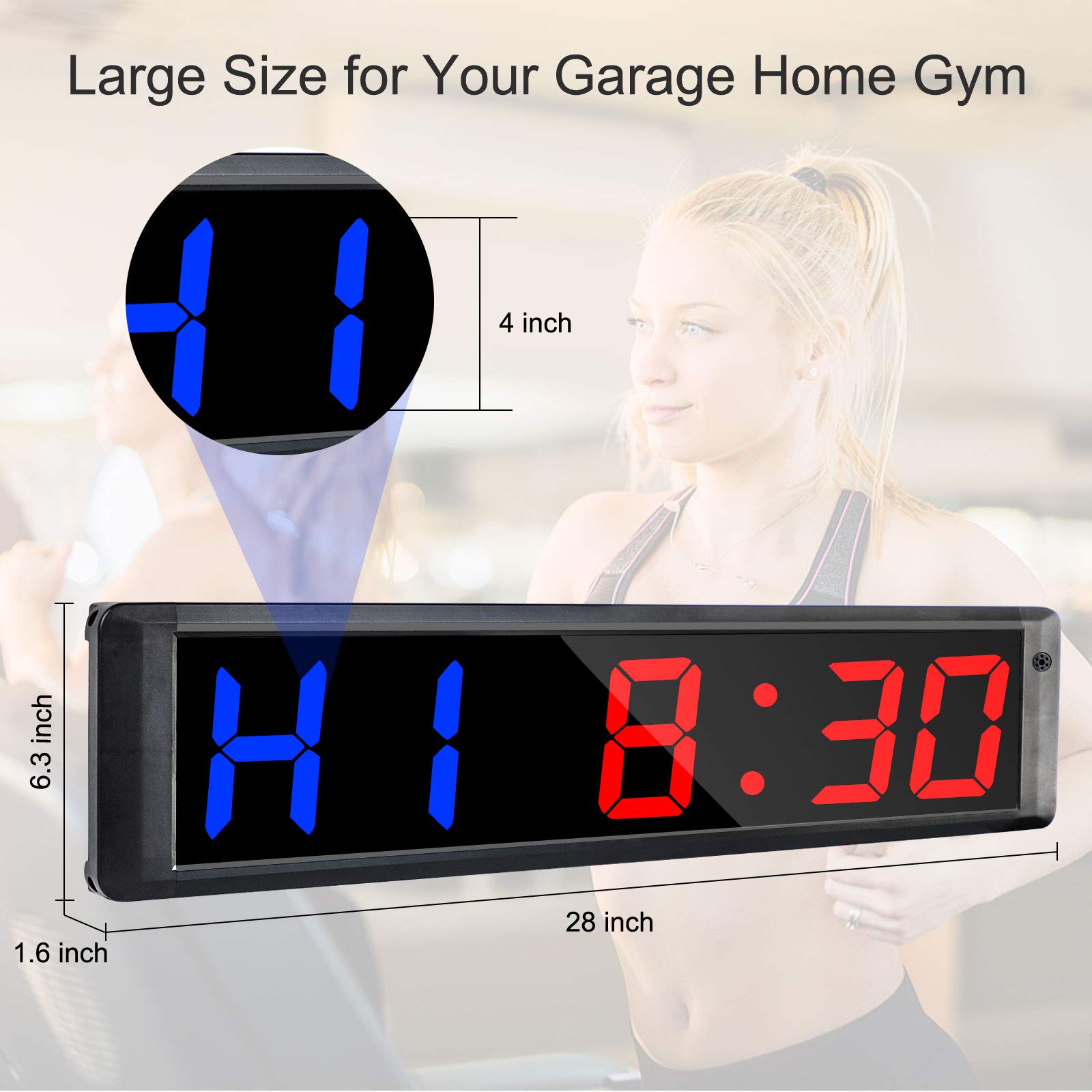 LED Temporizador de Entrenamiento de Intervalo, Cronómetro, Reloj de Cuenta Atrás/Arriba, Temporizador de Gimnasio con Remoto para Gimnasio en Casa Garaje Fitness 4 "6 dígitos(Azul/Rojo)