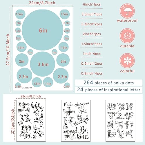 Miniatura 2 de TaoBary 288 calcomanías de pared de lunares para aula, niños, cita motivacional, círculo, calcomanías de pared extraíbles con letras positivas para