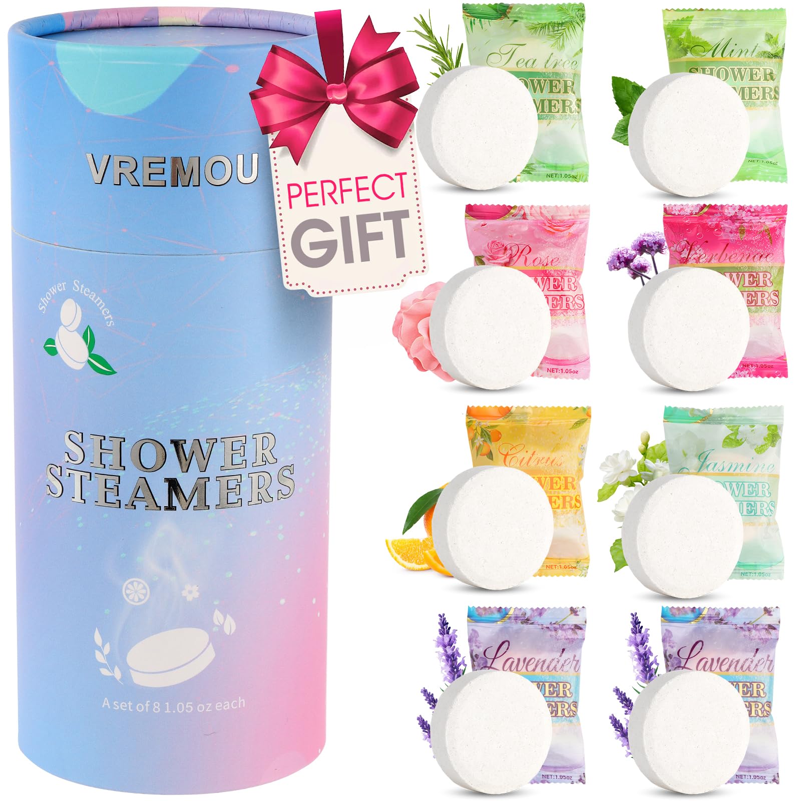 Shower Steamers Aromatherapy, 8 PCS Natural Shower Bombs Aromatherapy with Essential Oil, Relaxation Spa Gifts for Women As Valentine's Day Mothers