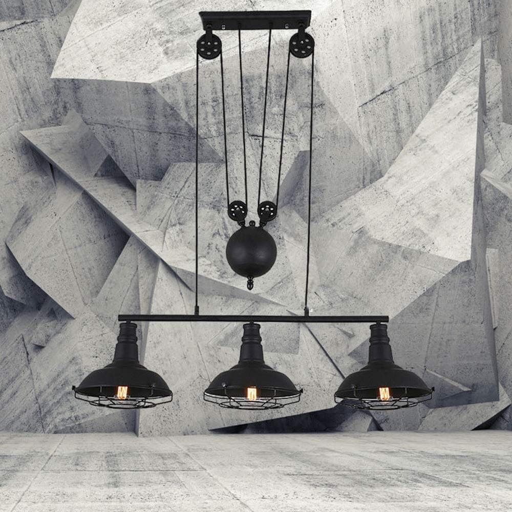 Industrial Vintage Retro Linear Chandelier - LITFAD 35" Wide Edison Metal Hanging Ceiling Light Pendant Light Billiard/Pool Table Island Light Fixture Black Finish with 3 Lights