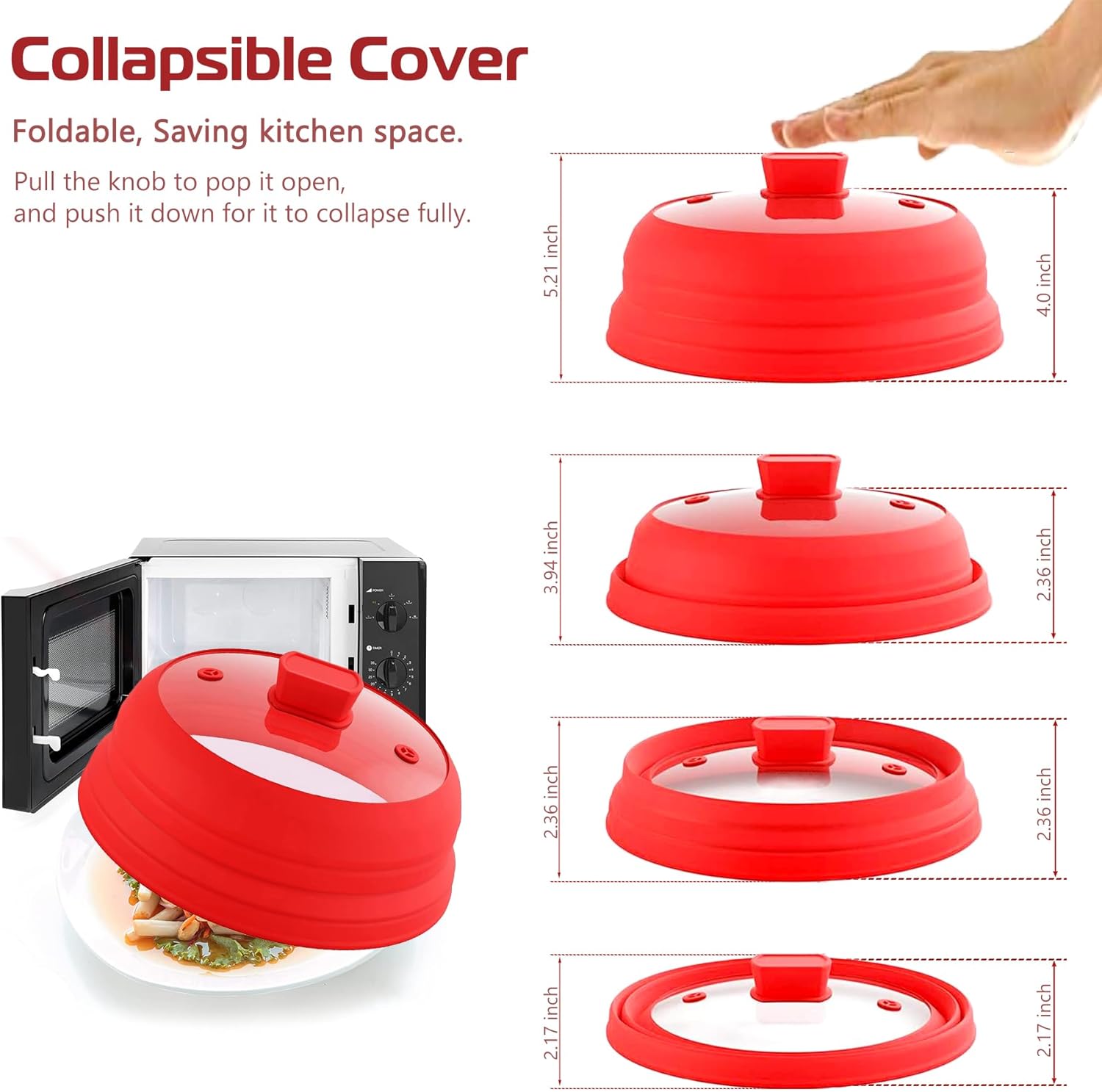 Microwave Splatter Cover Glass Cover Splatter Guard Lid with Collapsible Silicone for Food Pot Cover Plate Cover