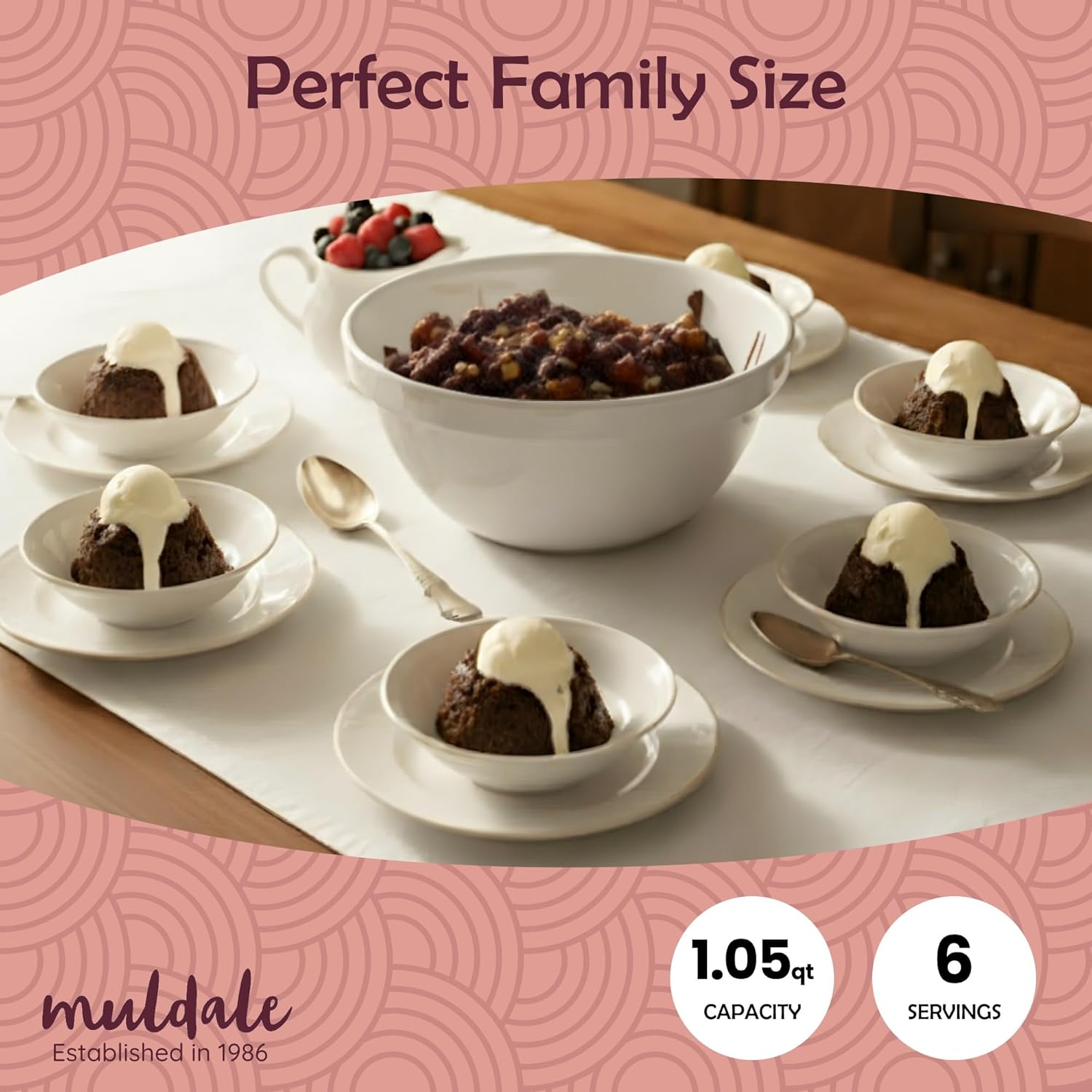 Muldale Ceramic 1 Liter Pudding Mold - Christmas Pudding Basin for Steaming - Ovenproof Durable White Porcelain - Steamed Bowl - Easy Clean - 6.5"