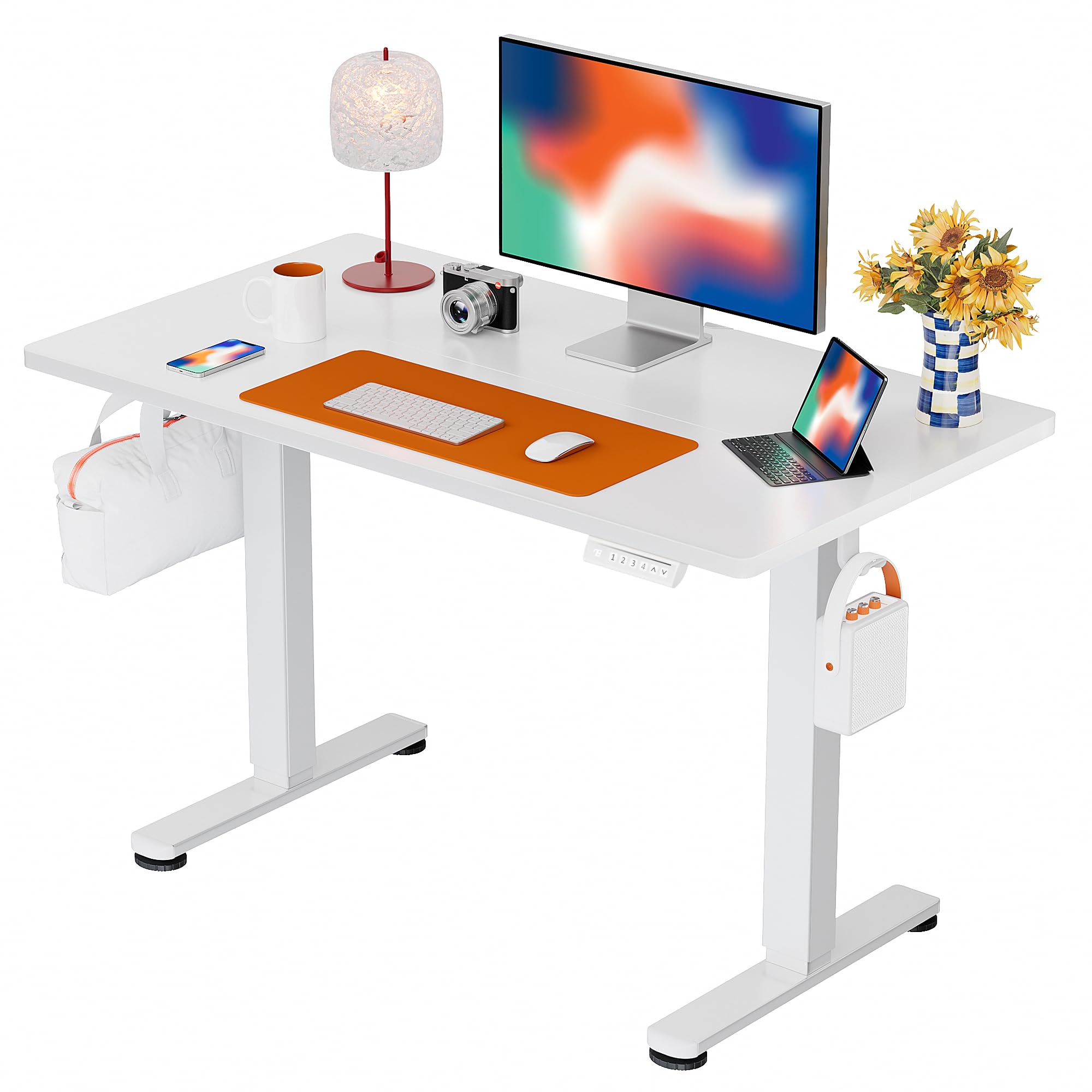 ErGear Electric Standing Desk, 44 x 24 Inches Height Adjustable Stand up Desk, Sit Stand Home Office Desk, with Two-Piece Desktop (White)