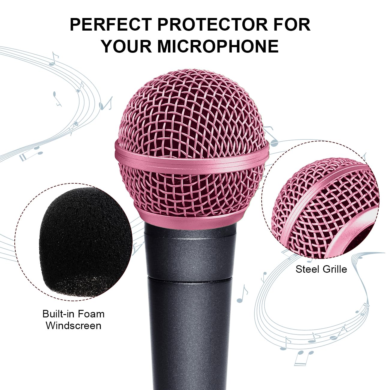 Microphone Head Replacement, Grille Mic Ball Replacement with Inner Foam, Fits for SM58 (Pink, 1 pcs) - Image 4