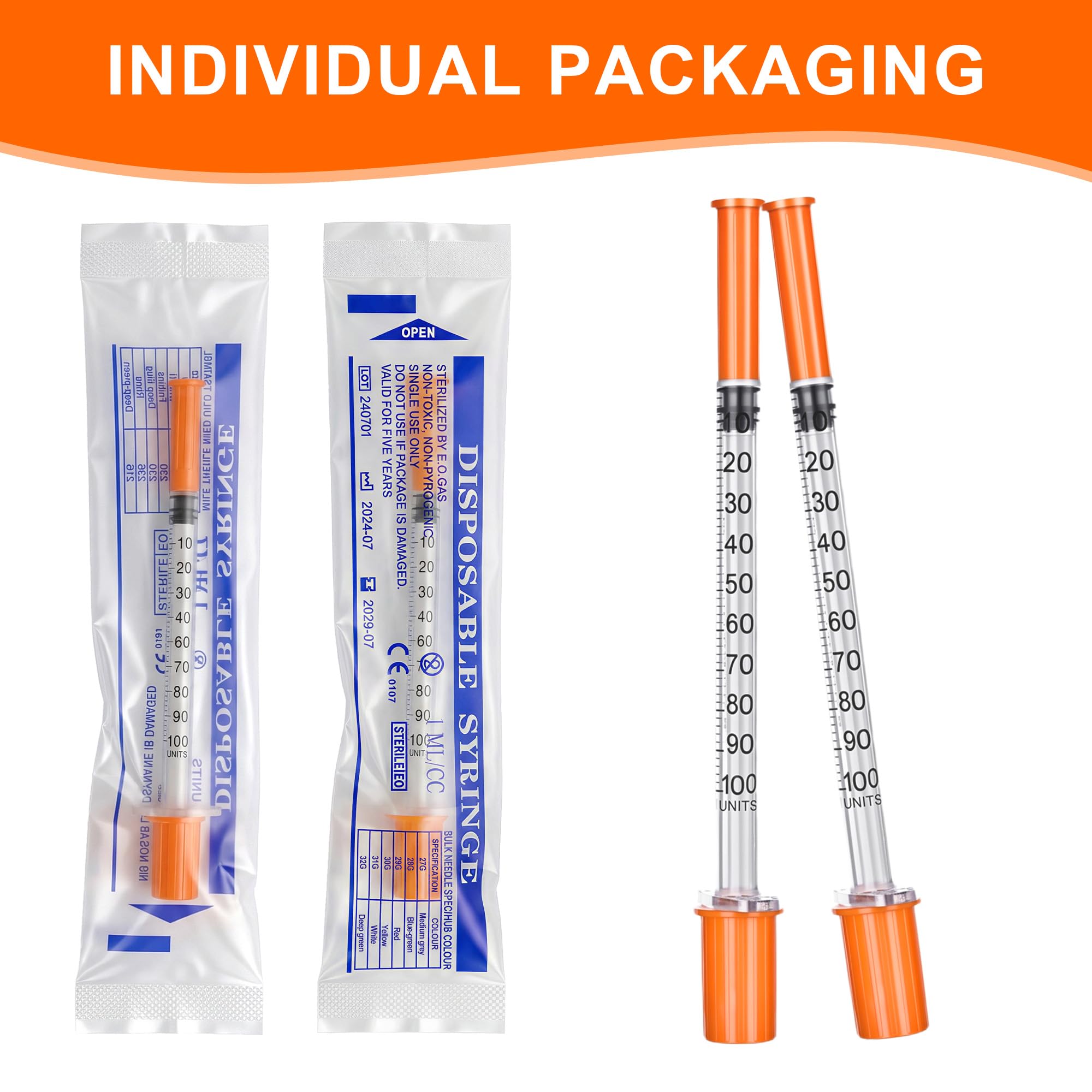 1ml Syringe, 100 Pack 29G 1/2" (13mm) Disposable Syringes, Lab Supplies for Scientific Labs and Measuring, Individual Wrapped — Amazon image 5