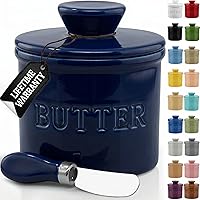 Vista 31 de PriorityChef - Mantequera con tapa con línea de agua, plato de mantequilla francesa de cerámica para dejar en la encimera, color caqui