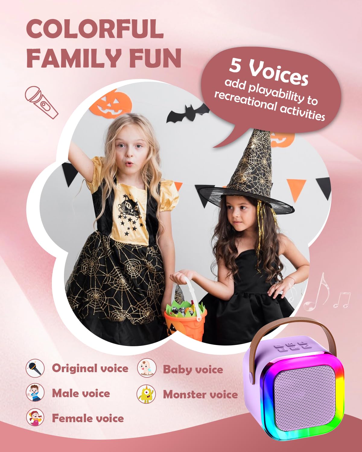 Aplsinvivi Macchina karaoke per bambini adulti, altoparlante karaoke portatile per bambini con microfono senza fili, regali per le ragazze di età 4, 5, 6, 7, 8, 9, 10, 12 anni + festa di compleanno