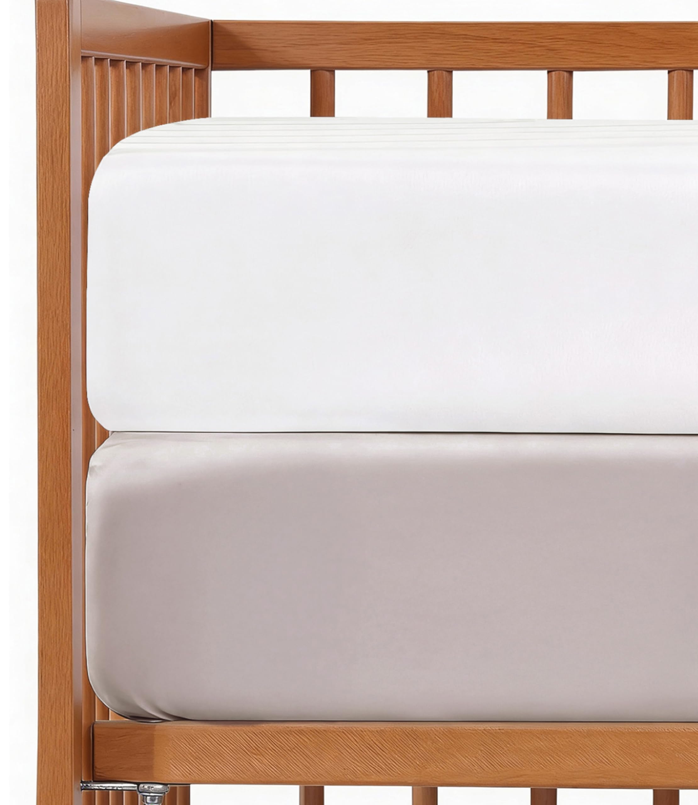 2-Pack Mini Crib Sheets Fitted - Pack N Play Sheets - 38 x 24in, White/Grey