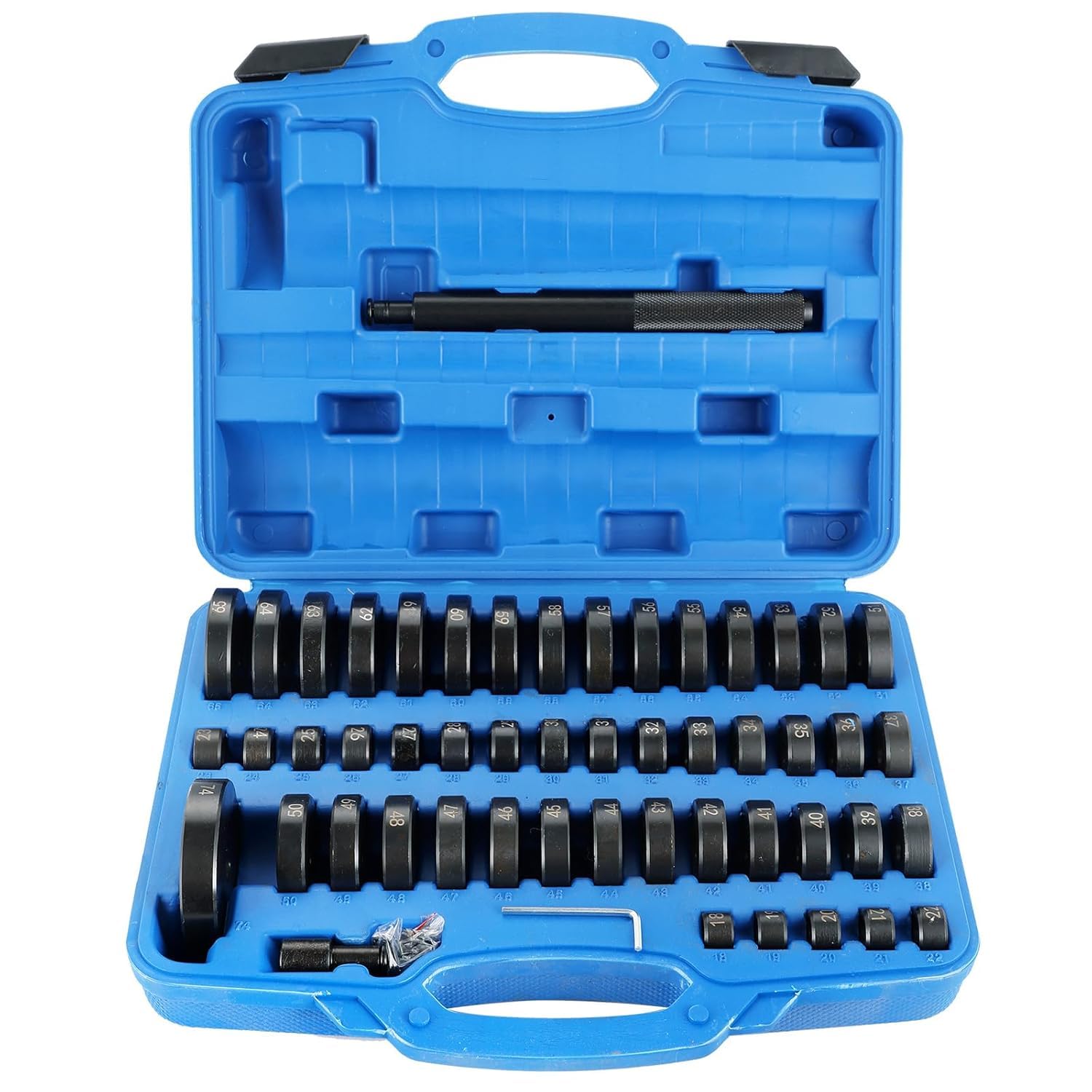 DASBET 52 TLG Radlager Werkzeug Satz 18–65 mm, Lagerpresse Druckstück Treibsatz mit Montagescheiben für Radlager, Buchsen, Simmerring, Lagerschalen & Gummilager Kfz Montage Demontage